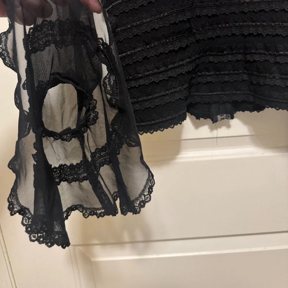 TADASHI Vintage Gothic Mesh & Tiered Lace Blouse Size M - Picture 3 of 9